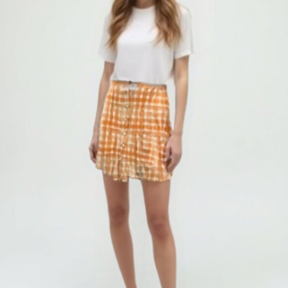 ❤️ UO Orange Checkered Button-Up Skirt L - Picture 1 of 11